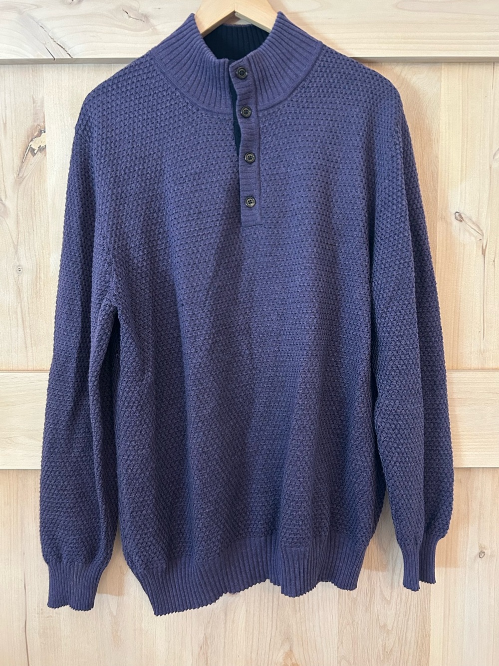 Robert Talbott purple 100% extra fine Merino Wool button Mock Neck Sweater, XL